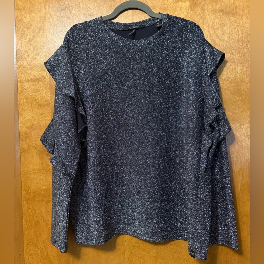 Scotch & Soda Magical Altitudes Black Silver Sparkle Top Ruffled Sleeves size XL